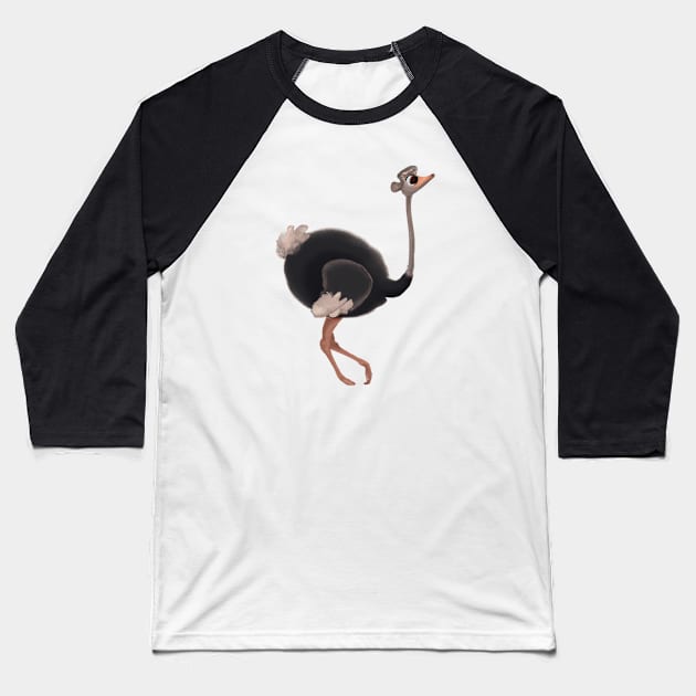 Cute Ostrich Drawing Baseball T-Shirt by Play Zoo